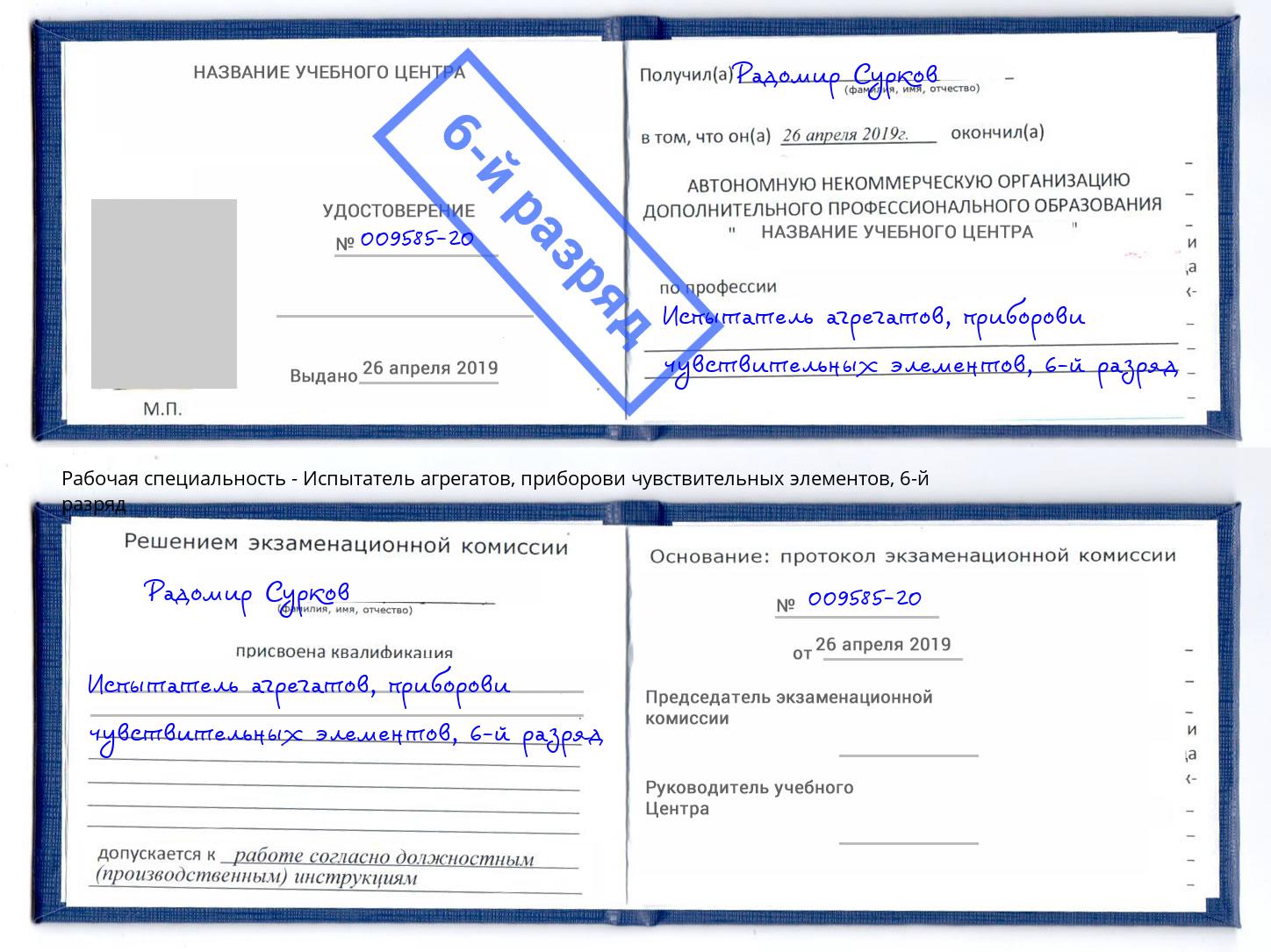 корочка 6-й разряд Испытатель агрегатов, приборови чувствительных элементов Старый Оскол