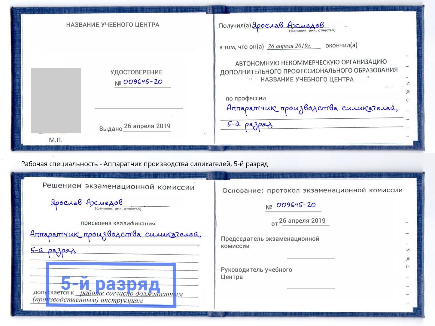 корочка 5-й разряд Аппаратчик производства силикагелей Старый Оскол