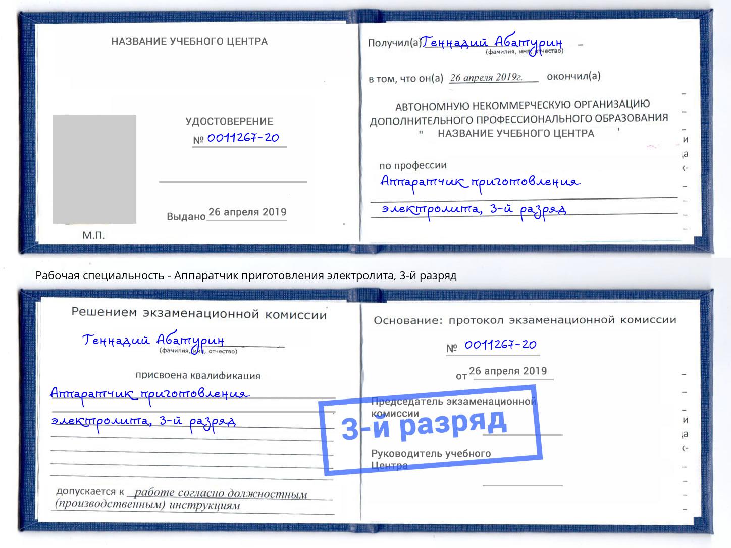 корочка 3-й разряд Аппаратчик приготовления электролита Старый Оскол