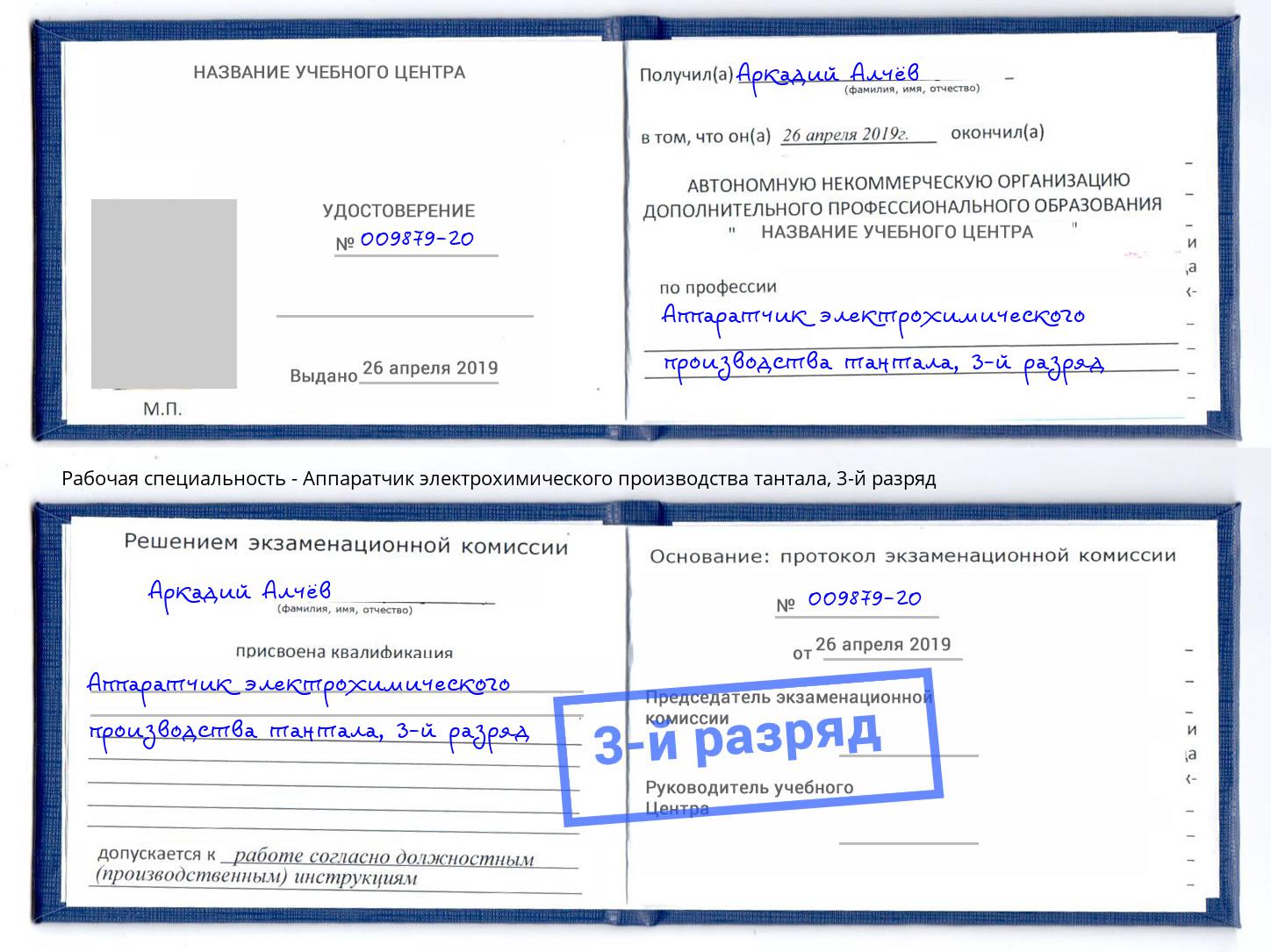 корочка 3-й разряд Аппаратчик электрохимического производства тантала Старый Оскол