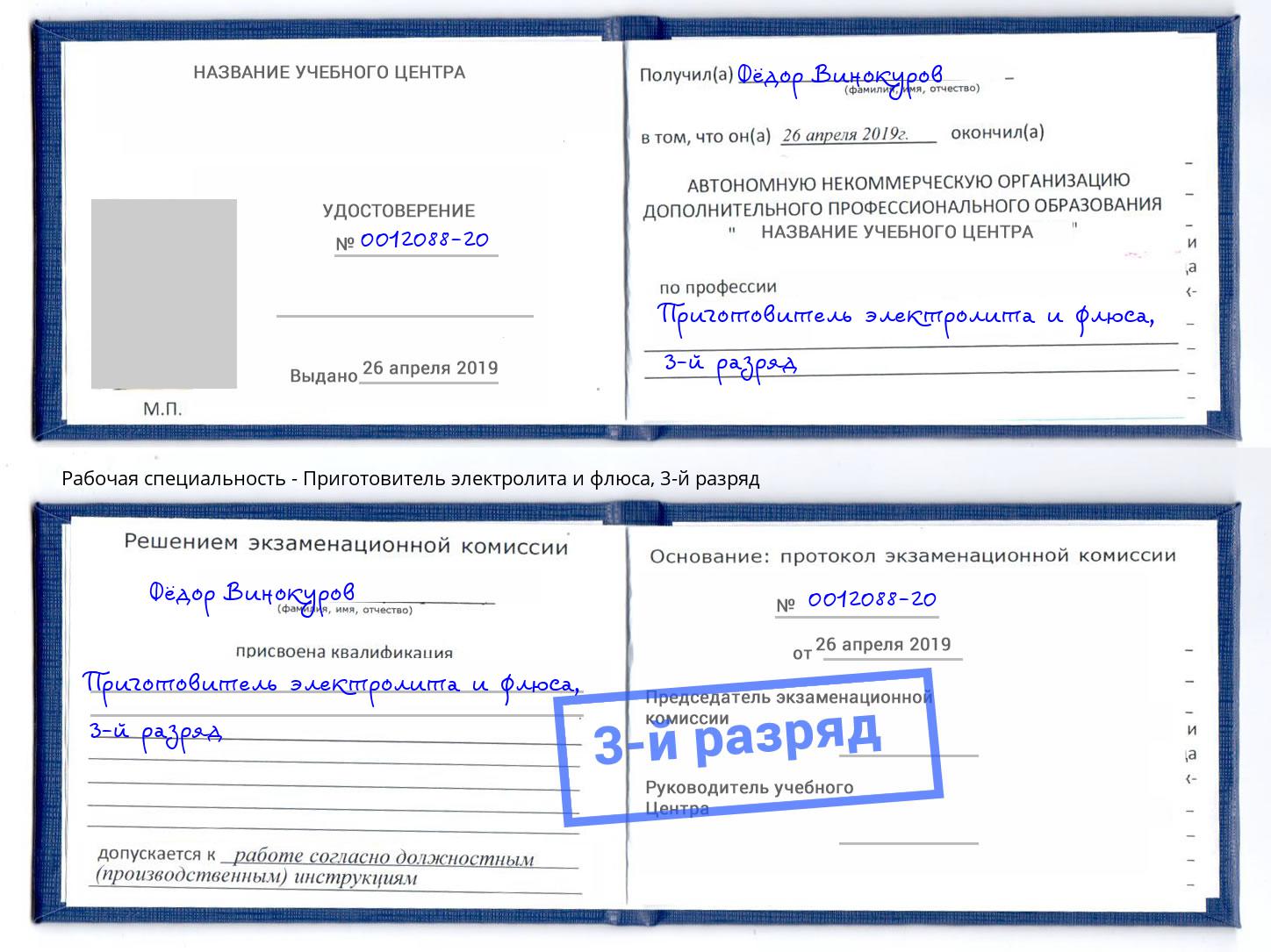корочка 3-й разряд Приготовитель электролита и флюса Старый Оскол