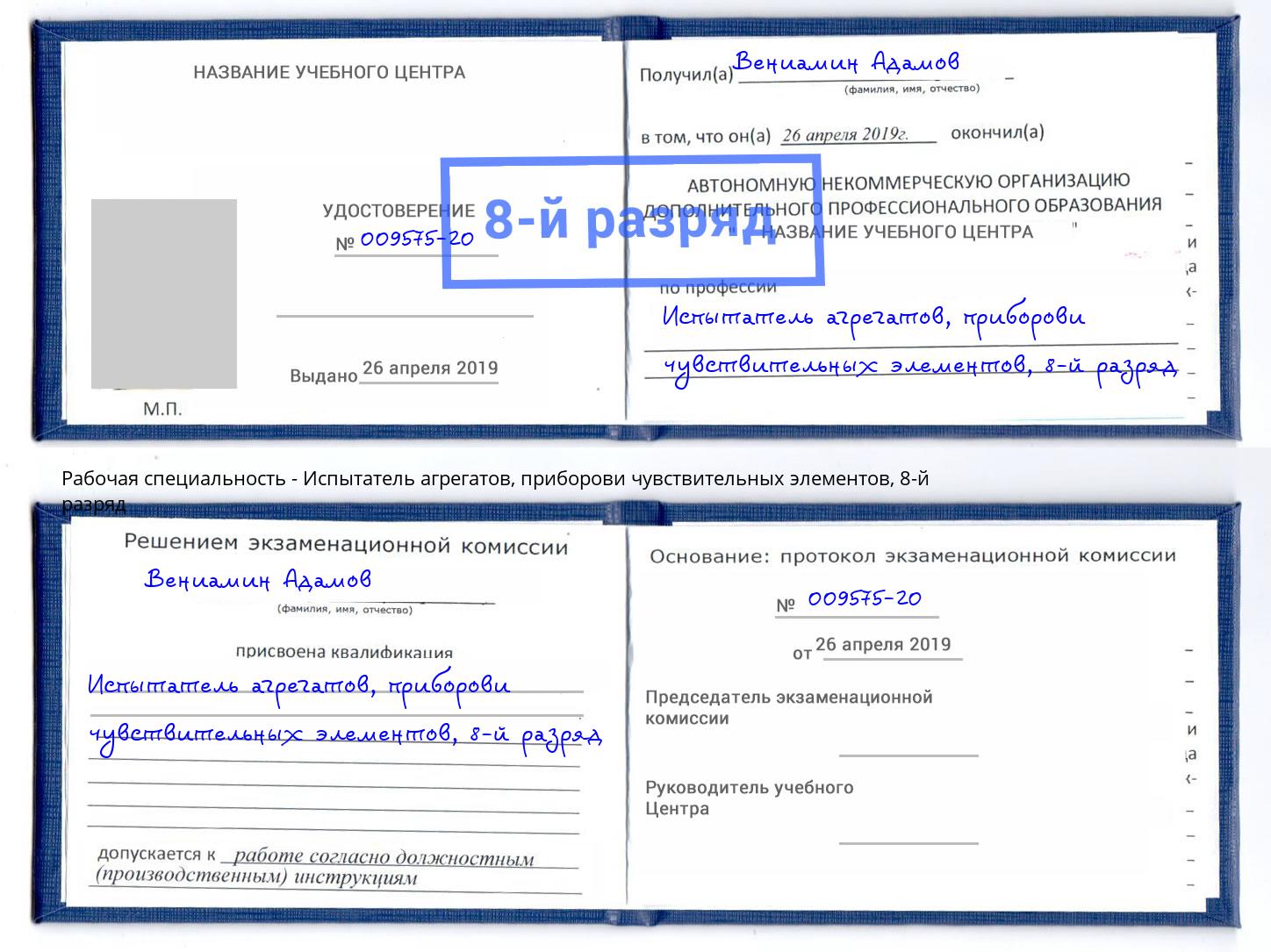 корочка 8-й разряд Испытатель агрегатов, приборови чувствительных элементов Старый Оскол